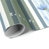Blue Striped Floral Archive Personalized Wrapping Geschenkpapier (Rolleneckpunkt)