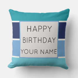 Blue Striped Happy Birthday Kissen
