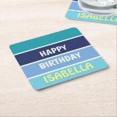 Blue Striped Happy Birthday Rechteckiger Pappuntersetzer (angewinkelt)