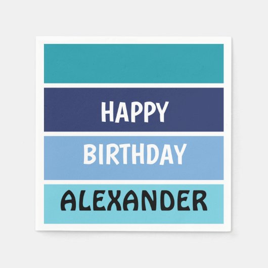 Blue Striped Happy Birthday Serviette (Vorderseite)