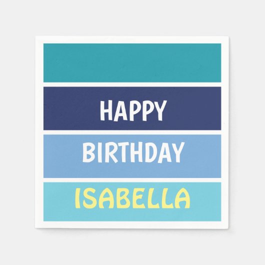 Blue Striped Happy Birthday Serviette (Vorderseite)