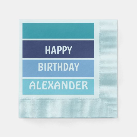 Blue Striped Happy Birthdy Serviette (Vorderseite)
