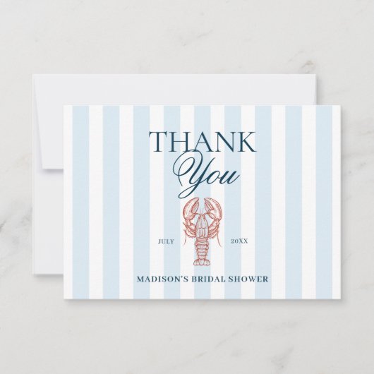 Blue Striped Lobster Theme Bridal Shower Dankeskarte (Vorderseite)