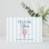 Blue Striped Lobster Theme Bridal Shower Dankeskarte (Stehend Vorderseite)