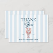 Blue Striped Lobster Theme Bridal Shower Dankeskarte (Vorne/Hinten)