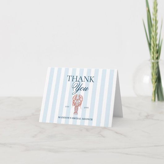 Blue Striped Lobster Theme Bridal Shower Dankeskarte (Vorderseite)