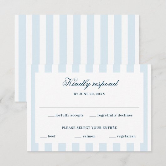 Blue Striped RSVP Karte (Vorne/Hinten)