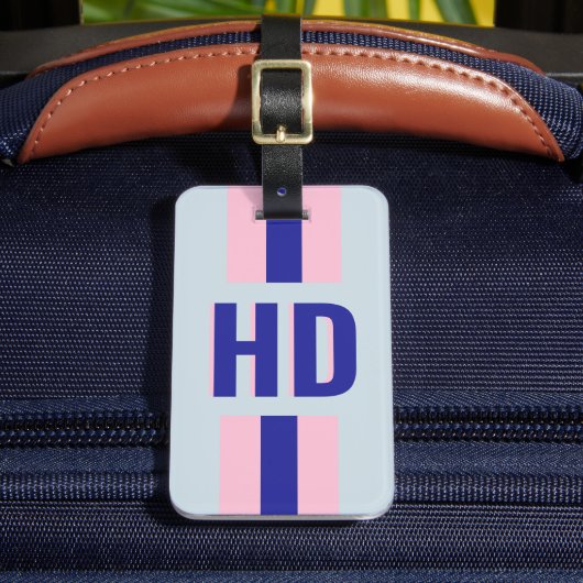 Blue striped Shadow Monogram retro vintage phone Gepäckanhänger (Vorderseite Insitu 2)