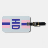 Blue striped Shadow Monogram retro vintage phone Gepäckanhänger (Vorderseite horizontal)