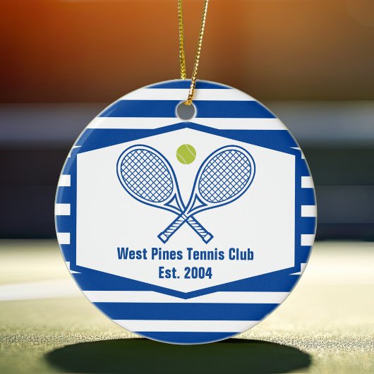 Blue Striped Tennis Custom Country Club Keramik Ornament