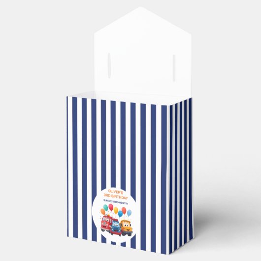 Blue Striped Truck Birthday Theme Geschenkschachtel (Geöffnet)