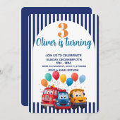 Blue Striped Truck Birthday Theme Invitation Einladung (Vorne/Hinten)