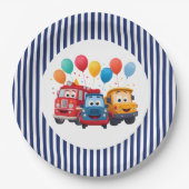 Blue Striped Truck Birthday Theme Pappteller (Vorderseite)