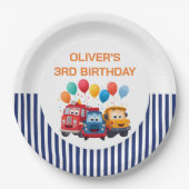 Blue Striped Truck Birthday Theme Pappteller (Vorderseite)