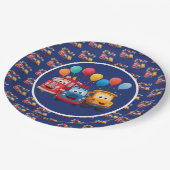 Blue Striped Truck Birthday Theme Pappteller (Schrägansicht)