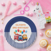 Blue Striped Truck Birthday Theme Pappteller (Party)