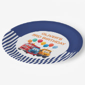 Blue Striped Truck Birthday Theme Pappteller (Schrägansicht)