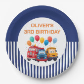 Blue Striped Truck Birthday Theme Pappteller (Vorderseite)