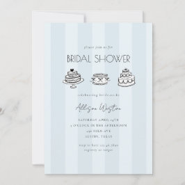 Blue Striped Vintage Cake Bridal Shower Invitation Einladung