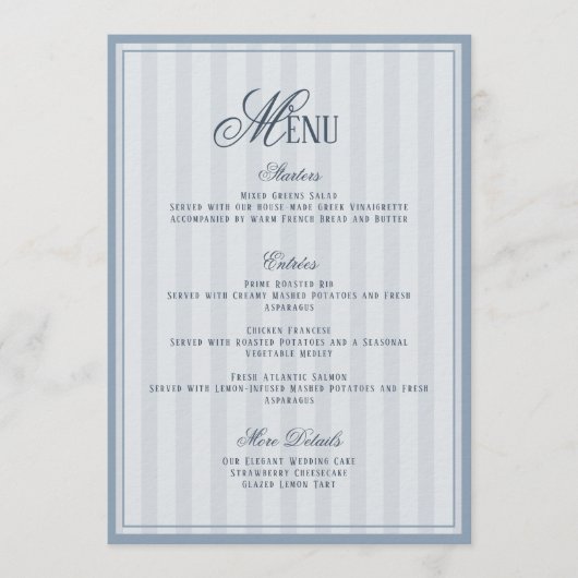 Blue Striped Wedding Menu  Card Einladung (Vorderseite)
