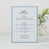 Blue Striped Wedding Menu  Card Einladung (Stehend Vorderseite)