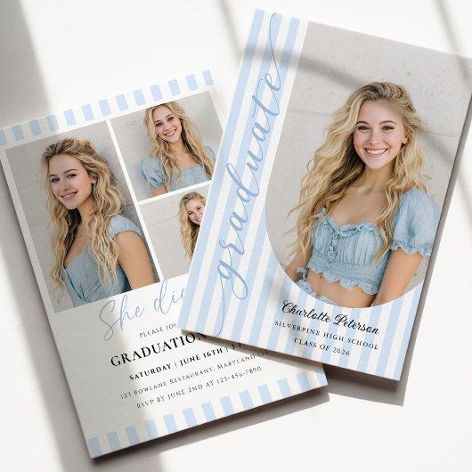 Blue Stripes Aesthetic Graduation Invitation Einladung