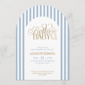 Blue Stripes Arch Vintage Boy Baby Shower Einladung (Vorderseite)