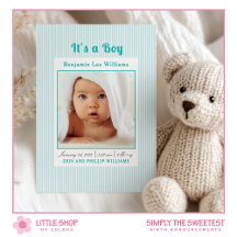 Blue Stripes Baby Boy Foto Geburtsankündigung