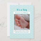 Blue Stripes Baby Boy Foto Geburtsankündigung Einladung (Rückseite)