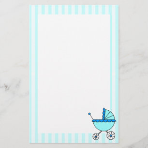 Blue Stripes Baby Carriage Stationery Briefpapier