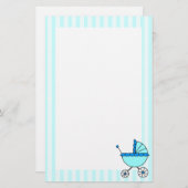 Blue Stripes Baby Carriage Stationery Briefpapier (Vorne/Hinten)