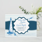 Blue Stripes Baby Dusche Einladung (Stehend Vorderseite)