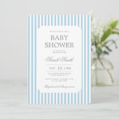 Blue Stripes Baby Shower Boy Invitation Einladung (Stehend Vorderseite)