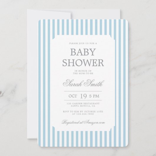 Blue Stripes Baby Shower Boy Invitation Einladung (Vorderseite)