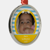 Blue stripes Baby's 1. Weihnachts-Foto Ornament (Rechts)