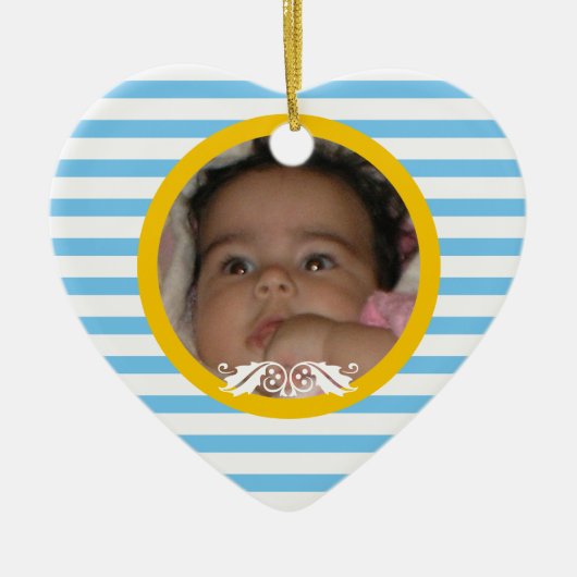 Blue stripes Baby's 1. Weihnachts-Foto Ornament (Vorne)
