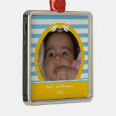 Blue stripes Baby's 1. Weihnachts-Foto Ornament (Rechts)
