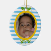 Blue stripes Baby's 1. Weihnachts-Foto Ornament (Rechts)