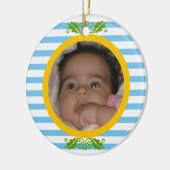 Blue stripes Baby's 1. Weihnachts-Foto Ornament (Links)