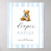 Blue Stripes Bear Baby Shower Diaper Raffle  Poster (Vorne)