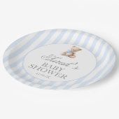 Blue Stripes Bear Baby Shower Pappteller (Schrägansicht)
