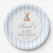 Blue Stripes Bear Baby Shower Pappteller (Vorderseite)