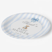 Blue Stripes Bear Baby Shower Pappteller (Schrägansicht)