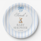 Blue Stripes Bear Baby Shower Pappteller (Vorderseite)
