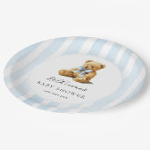 Blue Stripes Bear Baby Shower Pappteller (Schrägansicht)