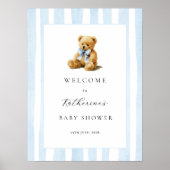 Blue Stripes Bear Baby Shower Welcome Poster (Vorne)