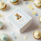 Blue Stripes Bear Baby Shower Welcome Sign Serviette