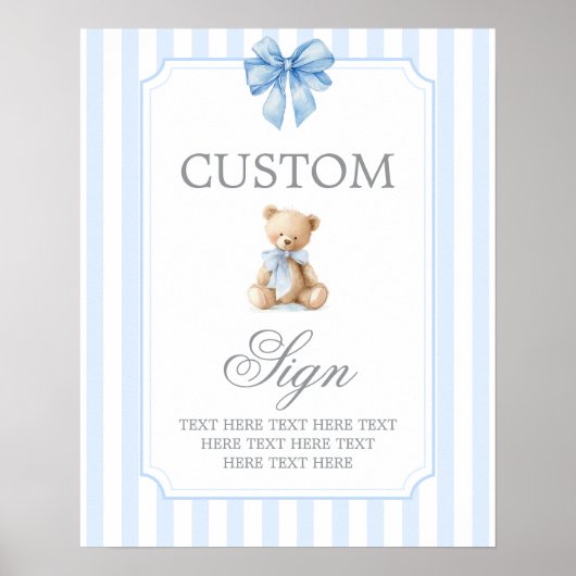 Blue Stripes Bear Customized sign Poster (Vorne)