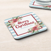 Blue Stripes Blume Watercolor Weihnachten Getränkeuntersetzer (Linke Seite)