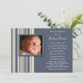 Blue Stripes Boy Foto Weihnachten Einladungen (Stehend Vorderseite)